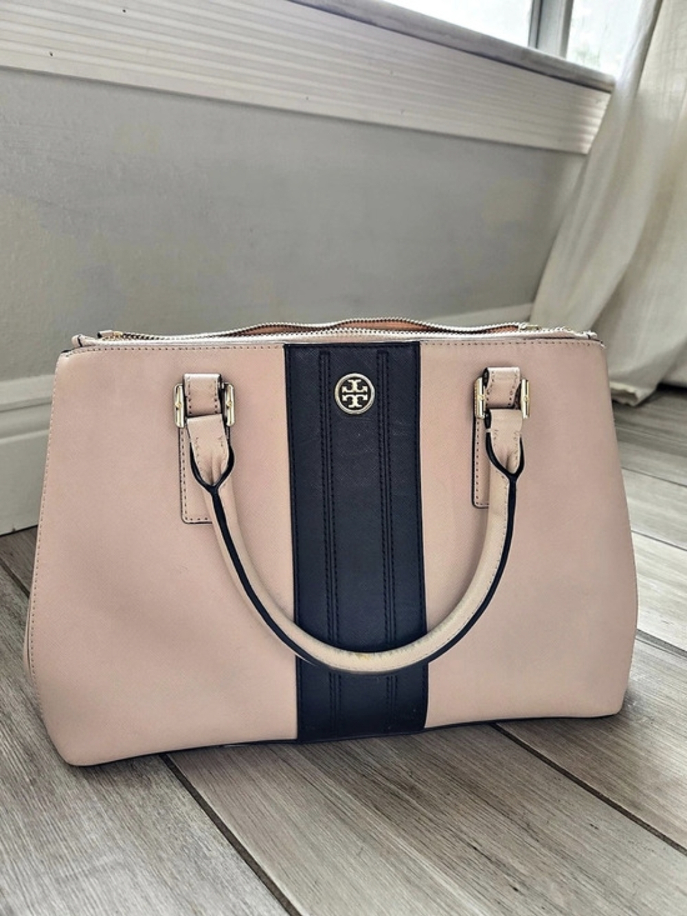 Tory Burch Color Block Satchel in Pink & Black